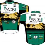 A green and white cycling jersey.