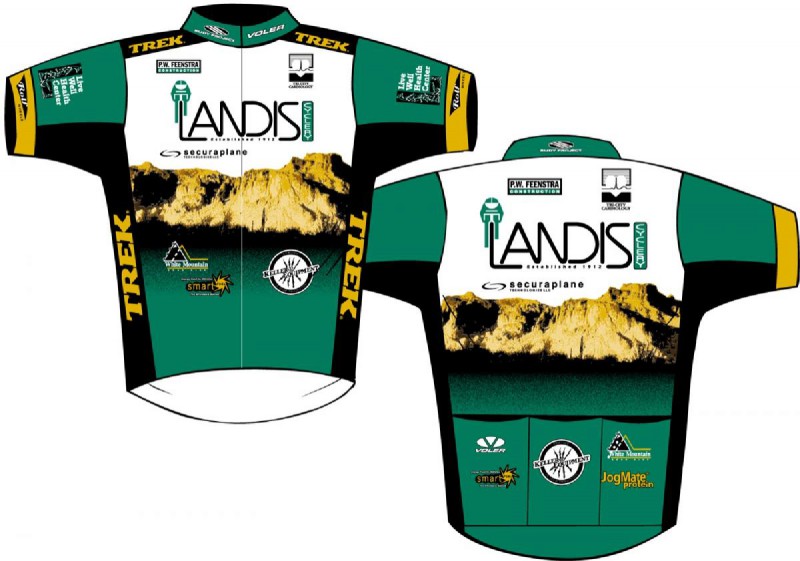 A green and white cycling jersey.