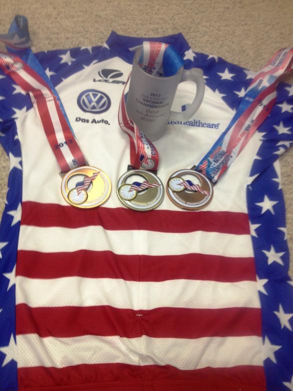 Medals on a shirt.