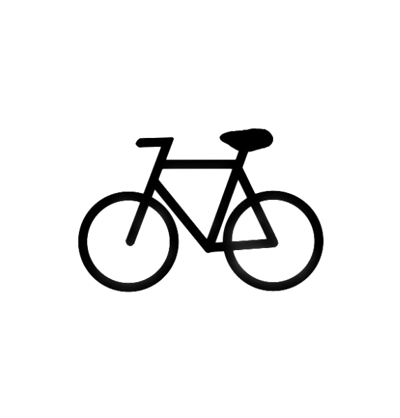 A black and white image of a bicycle.